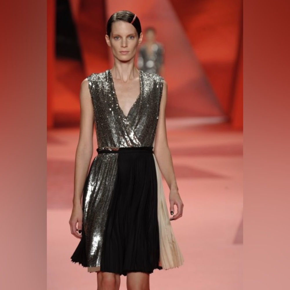 3.1 Phillip Lim Silver and Navy pleated sequin dress (Vintage, early 2000s)